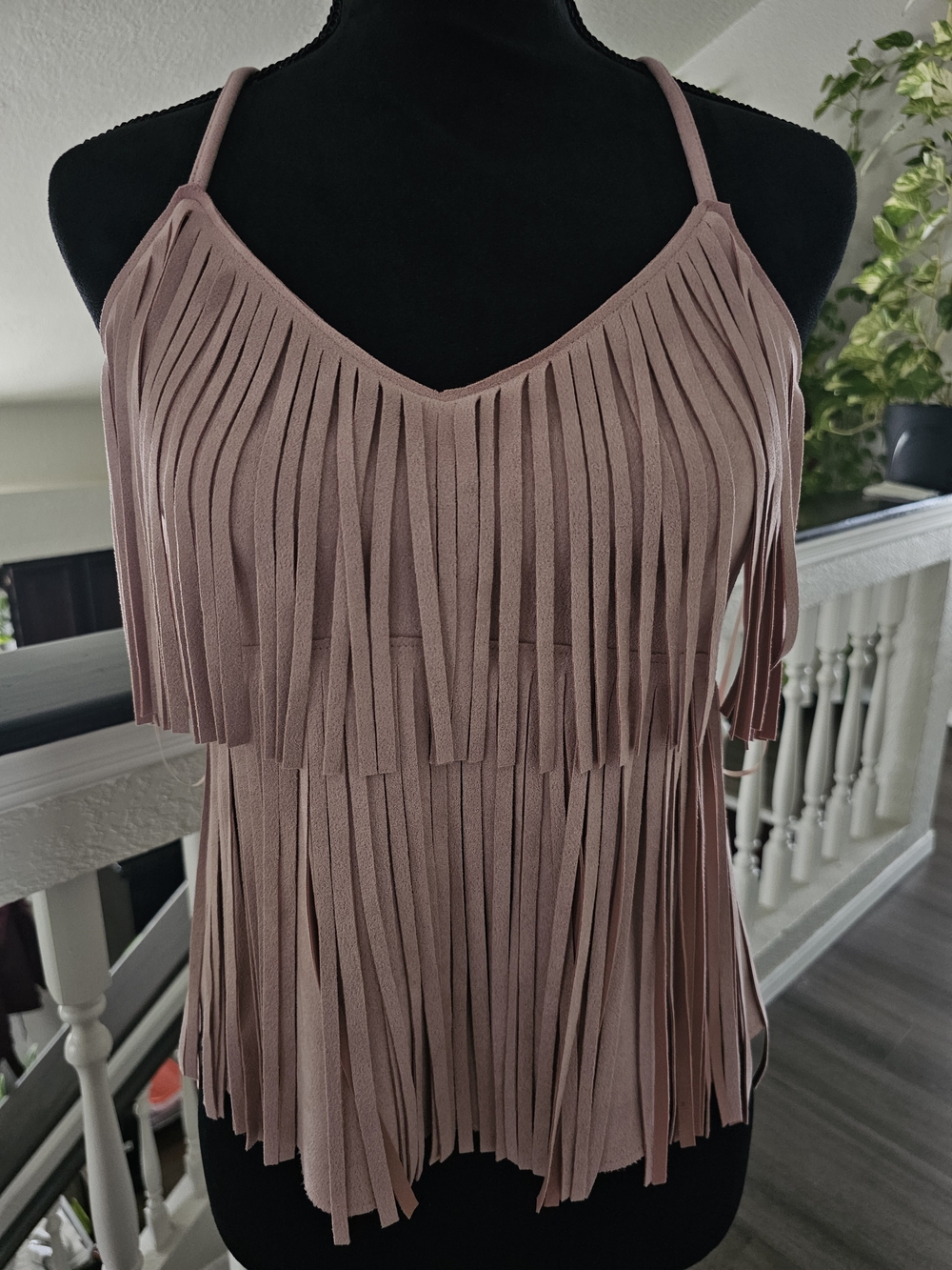 Size S - NWOT -  Moa Moa Mauve Pink Fringe Tiered Camisole